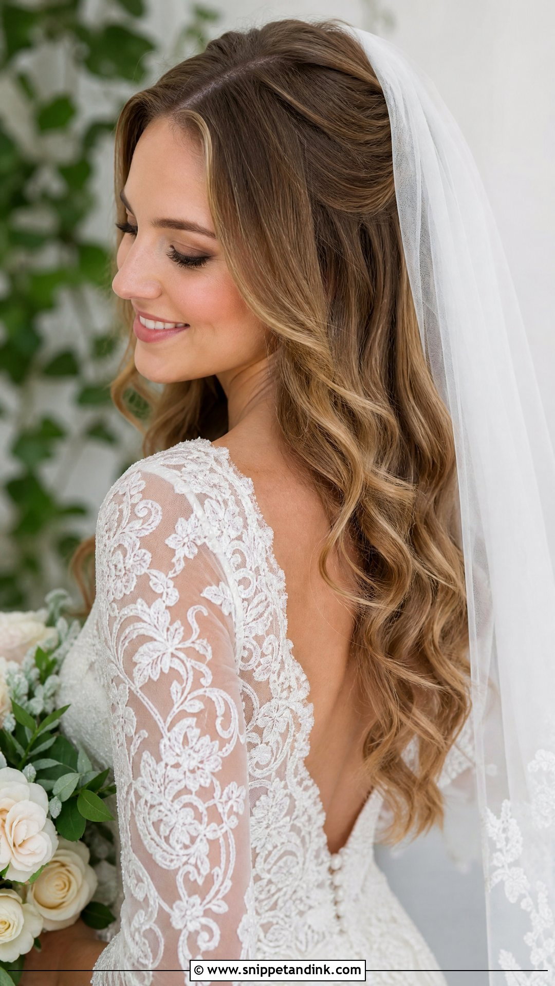 Cascading Curls With Veil - Snippet and Ink - 20 Curled Bridal Hair Ideas
