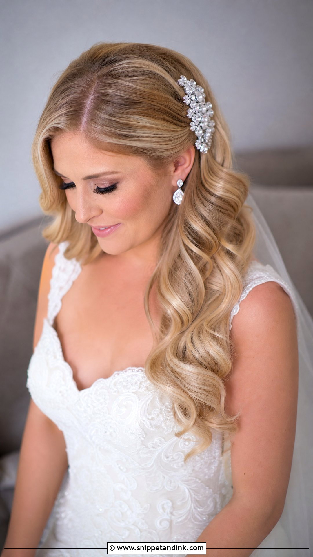 Cascading Curls With a Deep Side Part - Snippet and Ink - 20 Wedding Hairstyles for Layered Hair