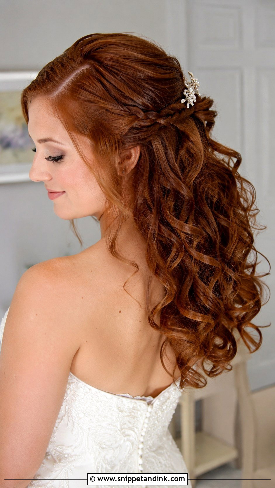 Cascading Curls with Side Twist Wedding Hair - Snippet and Ink - 20 Medium Length Wedding Hair Down Ideas