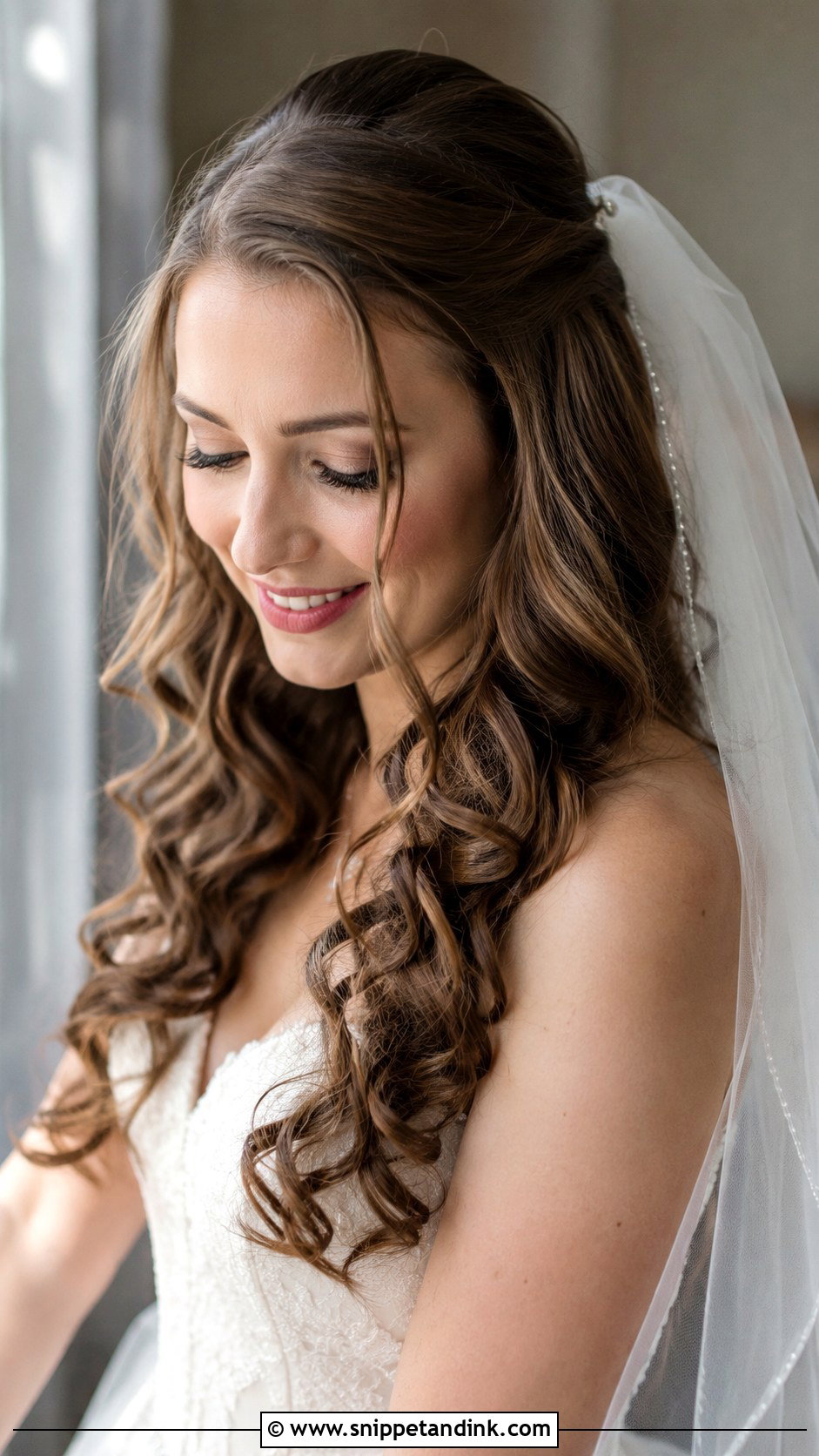 Cascading Curls with Veil - Snippet and Ink - 25 Bride Hairstyles for Long Hair