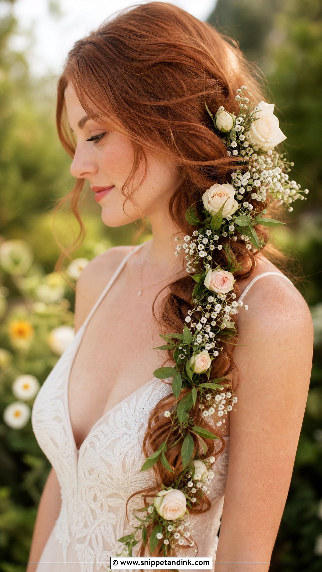 Cascading Floral Side Braid - Snippet and Ink - 20 Bridal Hair Flower Ideas