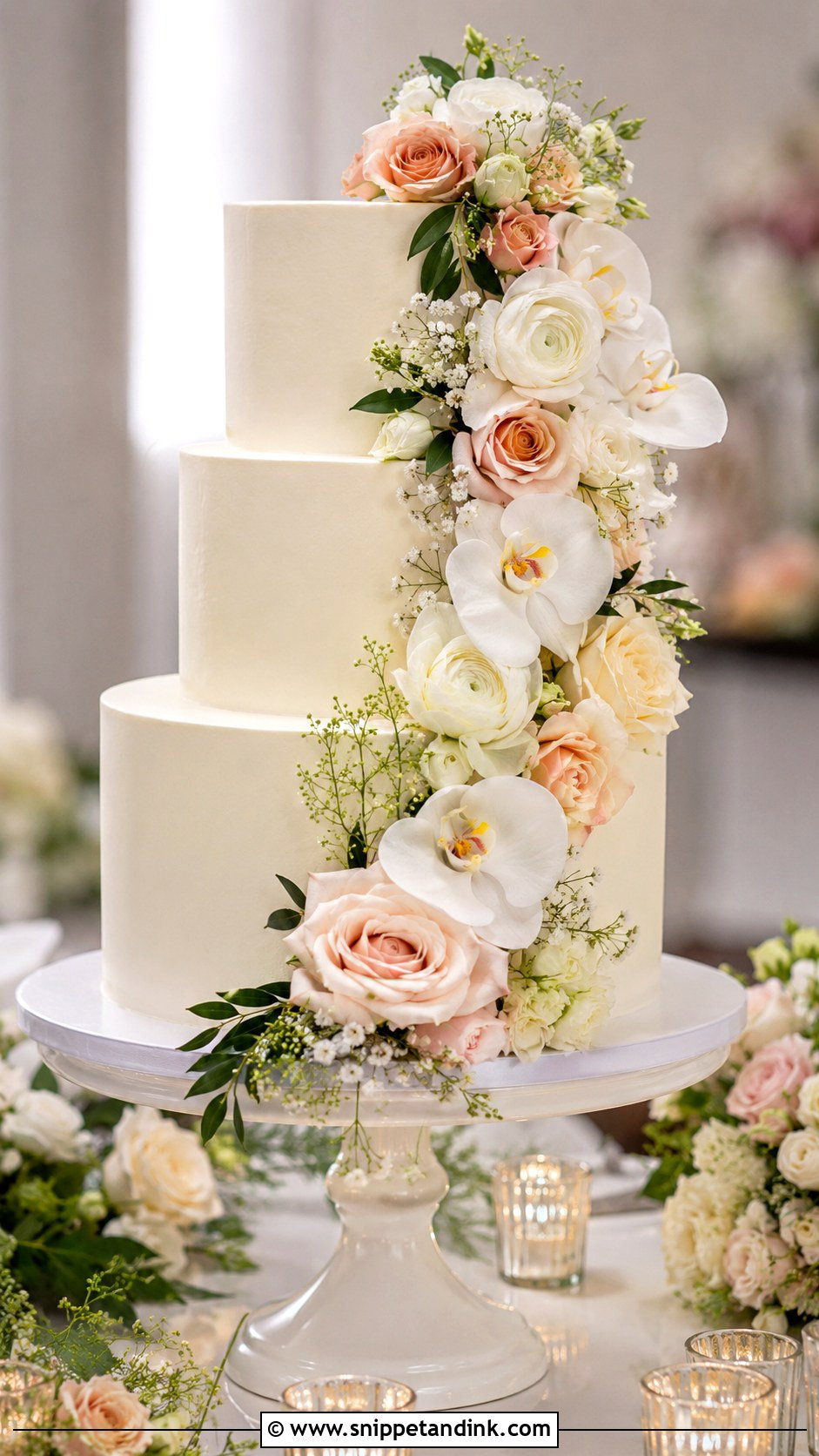 Cascading Floral Wedding Cake - Snippet and Ink - 20 Simple Floral Wedding Cake Ideas