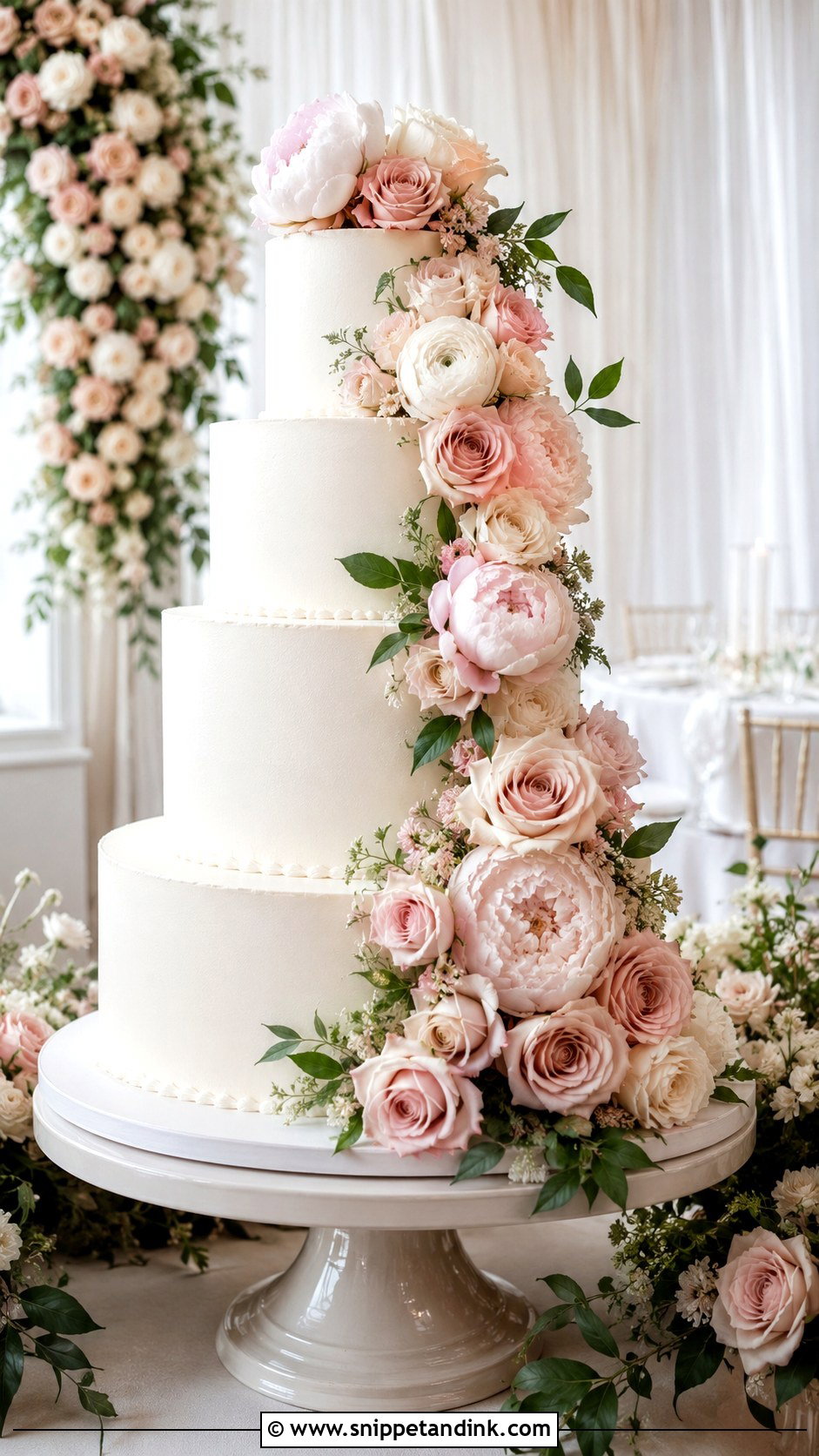 Cascading Flower 4 Tier Wedding Cake - Snippet and Ink - 20 Elegant 4 Tier Wedding Cakes