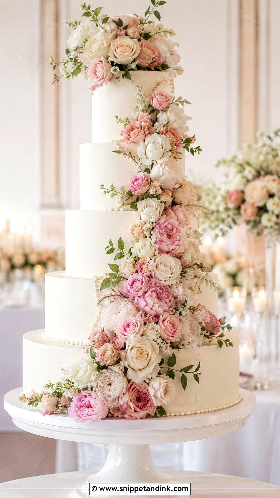 Cascading Flower 5 Tier Wedding Cake - Snippet and Ink - 25 5 Tier Wedding Cake Ideas