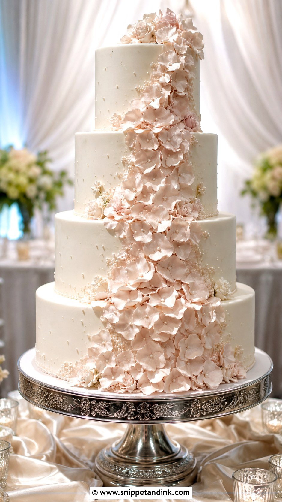 Cascading Flower Petal Wedding Cake - Snippet and Ink - 20 Flower Petal Wedding Cake Ideas