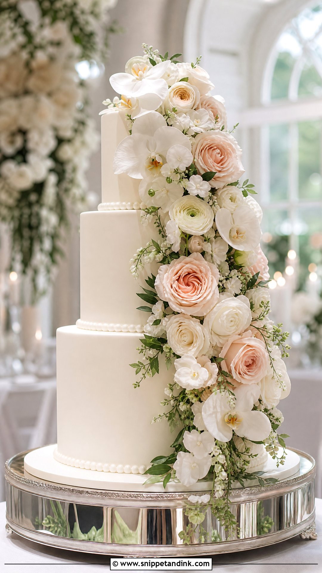 Cascading Flower Wedding Cake - Snippet and Ink - 30 Cake Bouquet Ideas for Wedding