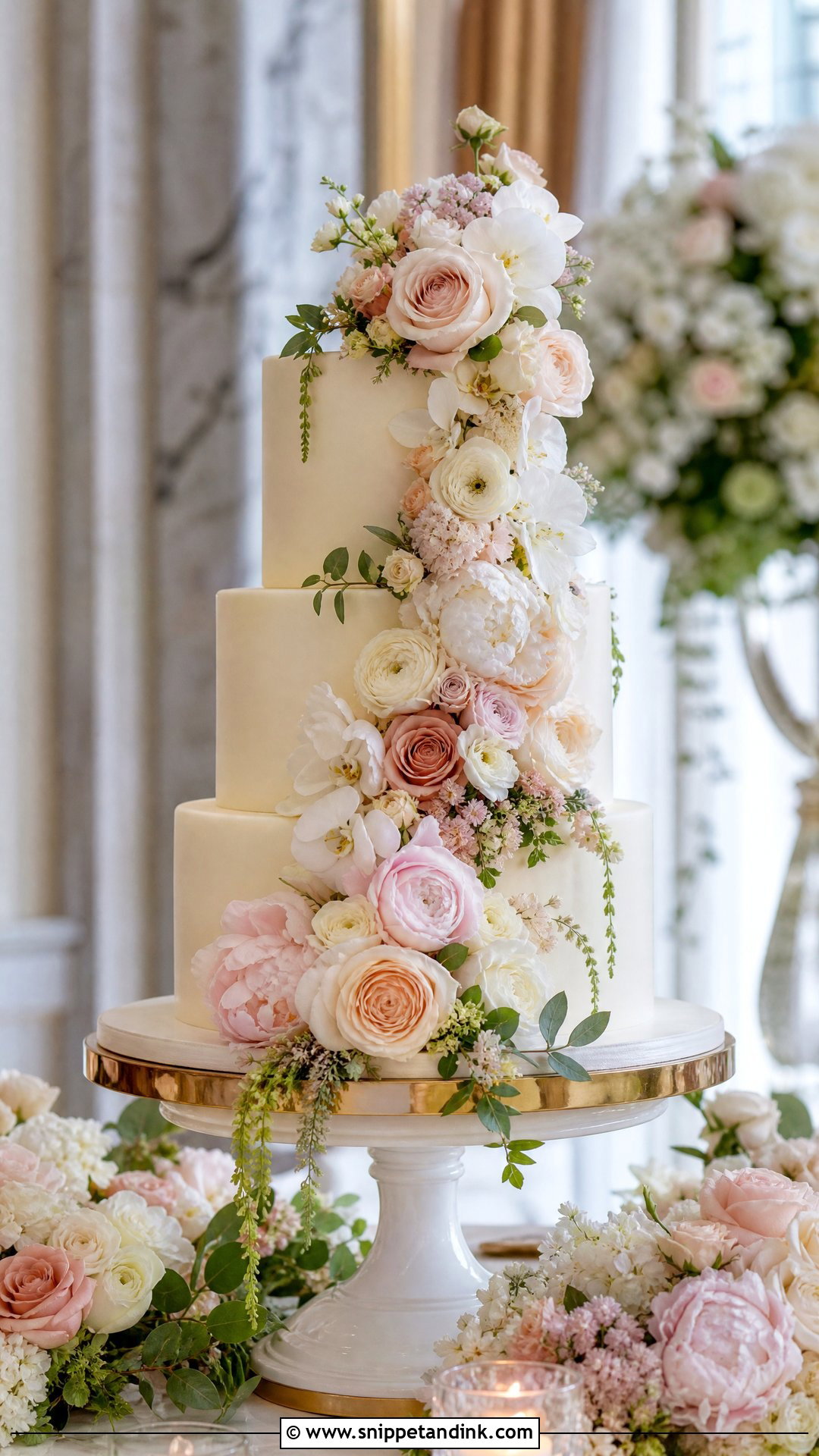 Cascading Flower Wedding Cake - Snippet and Ink - 35 Cakes with Flowers for Wedding