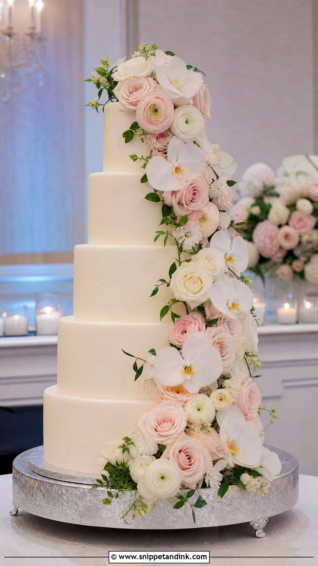 Cascading Flower Wedding Cake - Snippet and Ink - 25 Cake Ideas with Fresh Flowers for Wedding