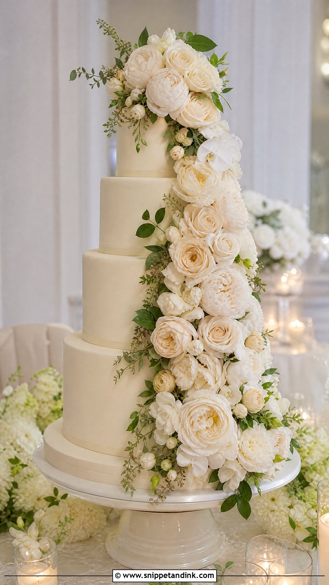 Cascading Flower Wedding Cake - Snippet and Ink - 25 Flower Theme Cake Ideas for Wedding