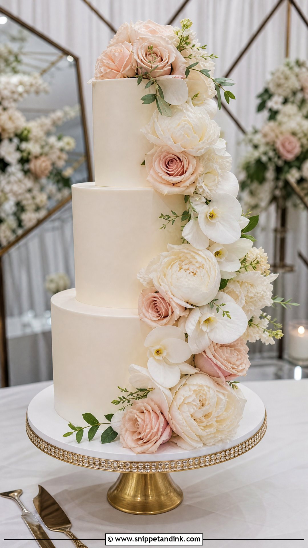Cascading Flower Wedding Cake - Snippet and Ink - 25 Flowers on Cake Ideas for Wedding