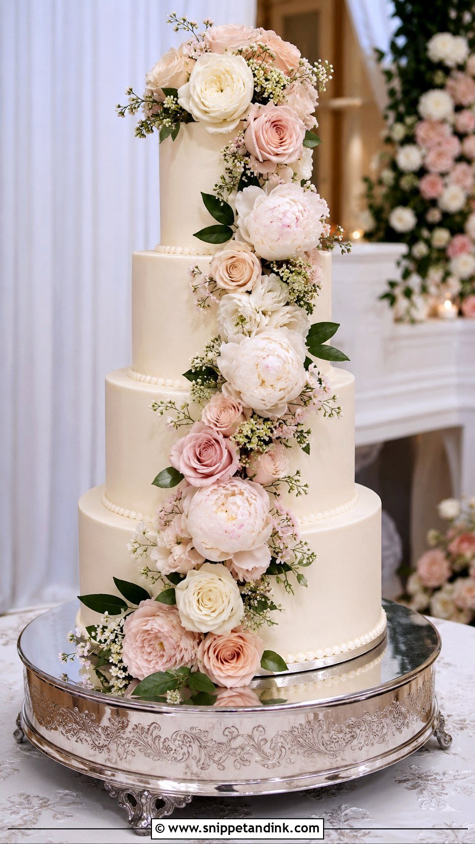 Cascading Flower Wedding Cake - Snippet and Ink - 20 Floral Cake Designs for Wedding