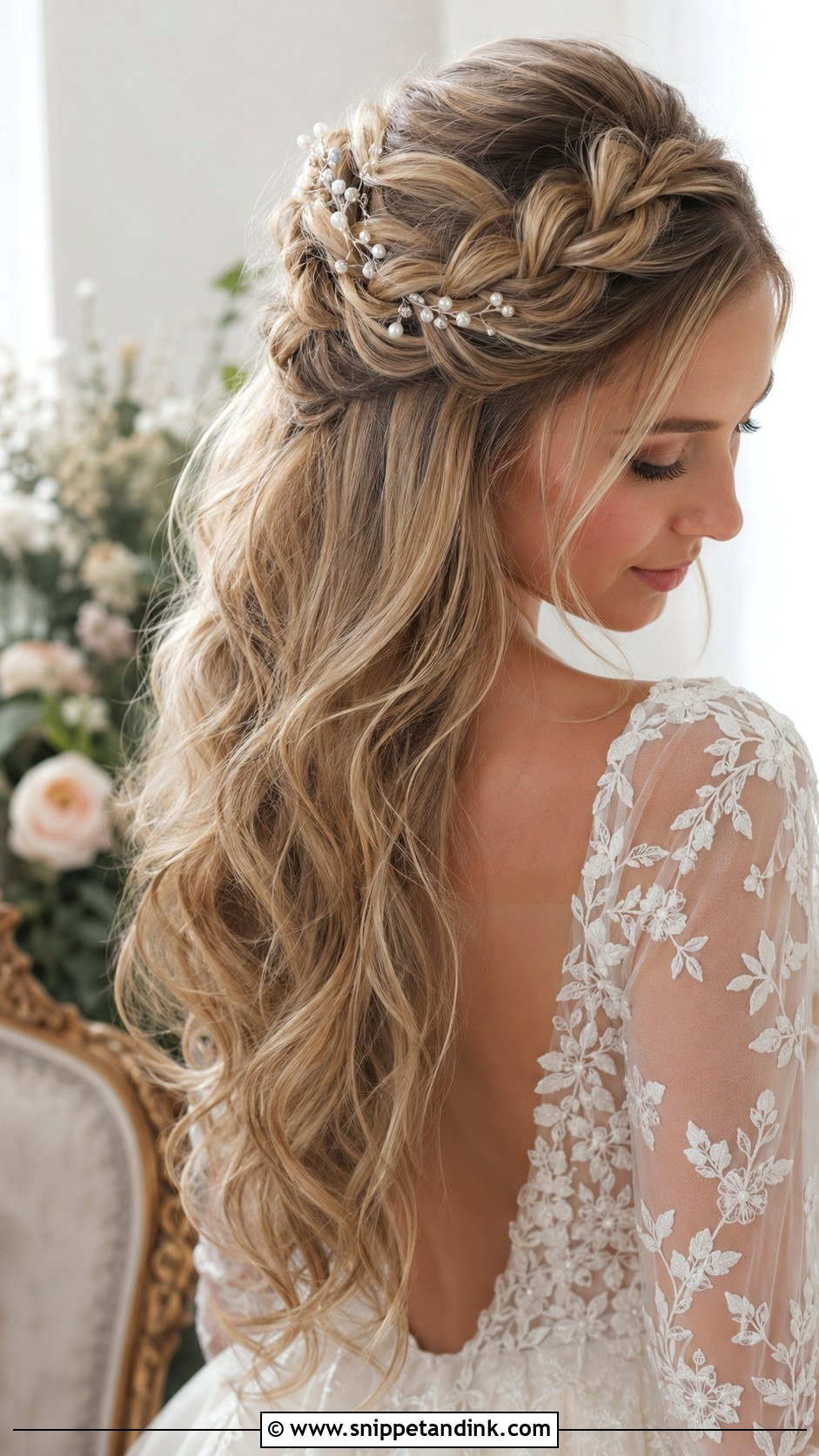 Cascading French Braid Half Up - Snippet and Ink - 20 French Braid Wedding Hairstyles