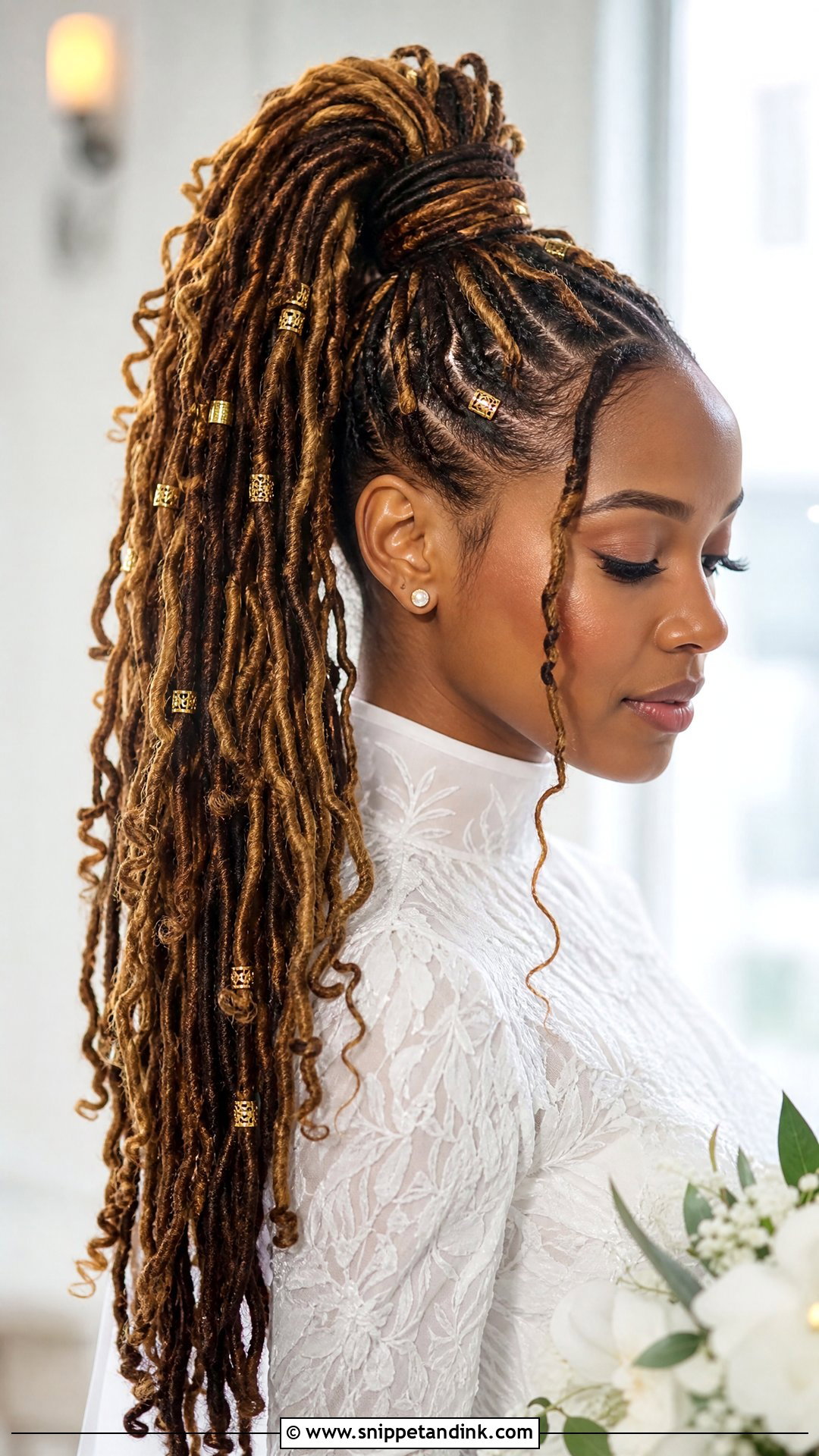 Cascading Loc Ponytail - Snippet and Ink - 20 Loc Wedding Hairstyles