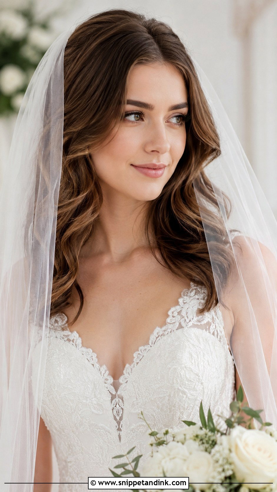 Cascading Waves Blowout With Veil - Snippet and Ink - 25 Wedding Blowout Hair Ideas