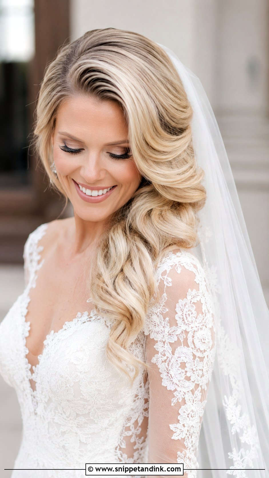 Cascading Waves With Side Part - Snippet and Ink - 25 Long Wedding Hair Ideas