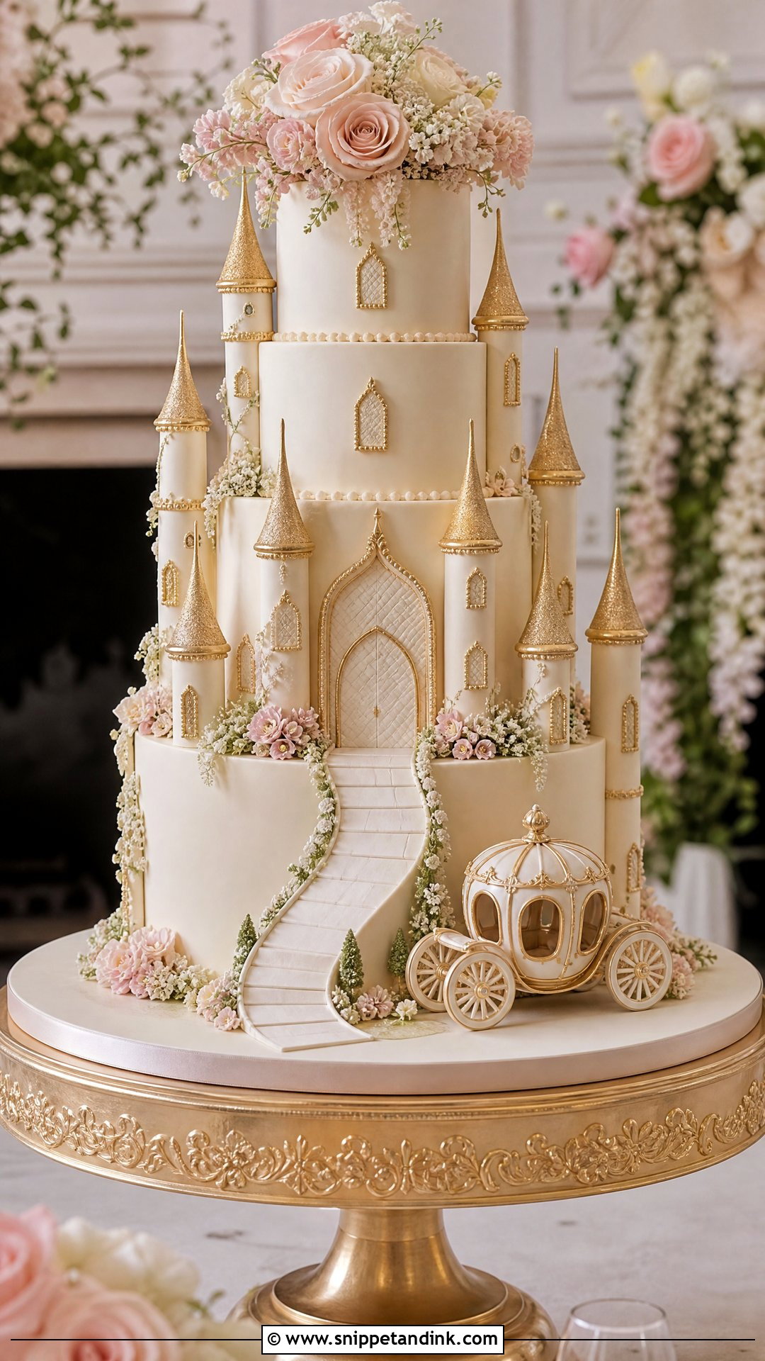 Castle Wedding Cake With Carriage - Snippet and Ink - 25 Castle Theme Cake Ideas for Wedding