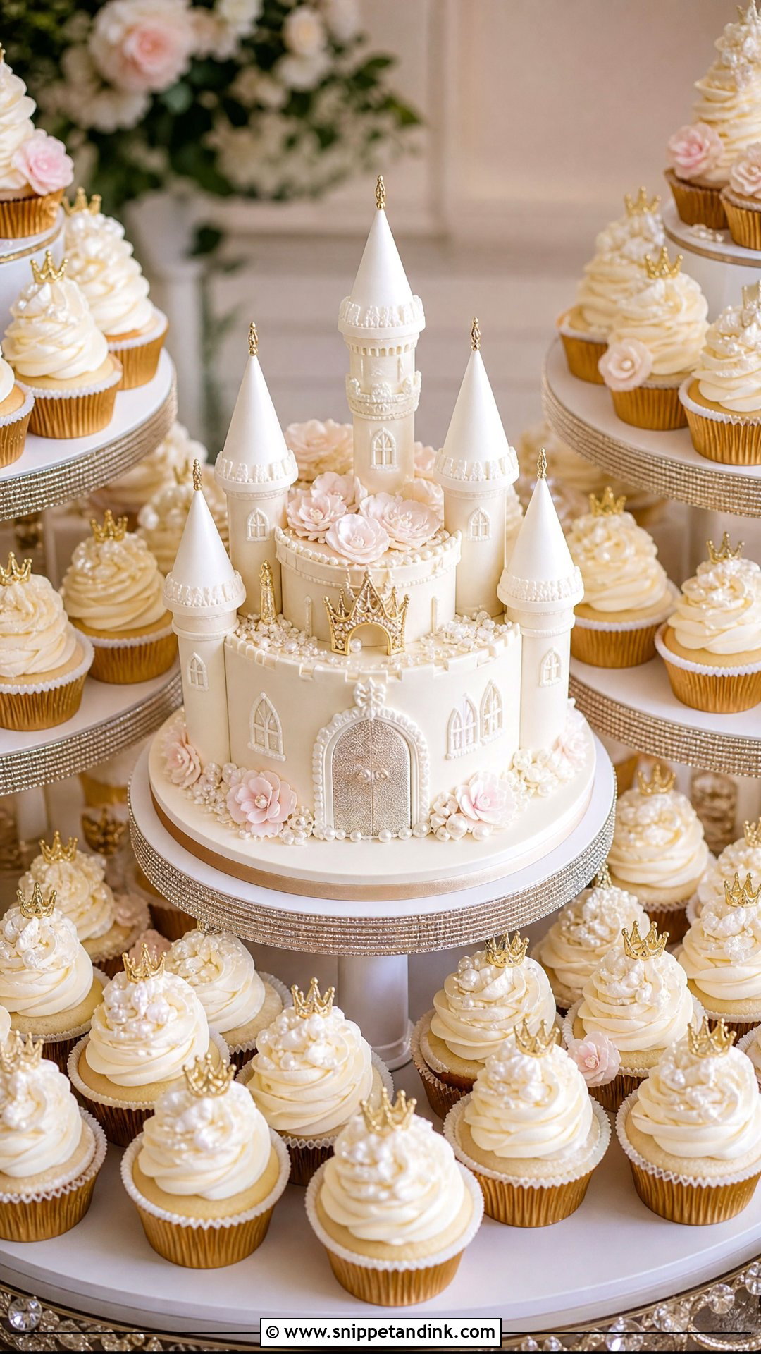 Castle Wedding Cake With Cupcakes - Snippet and Ink - 25 Castle Theme Cake Ideas for Wedding