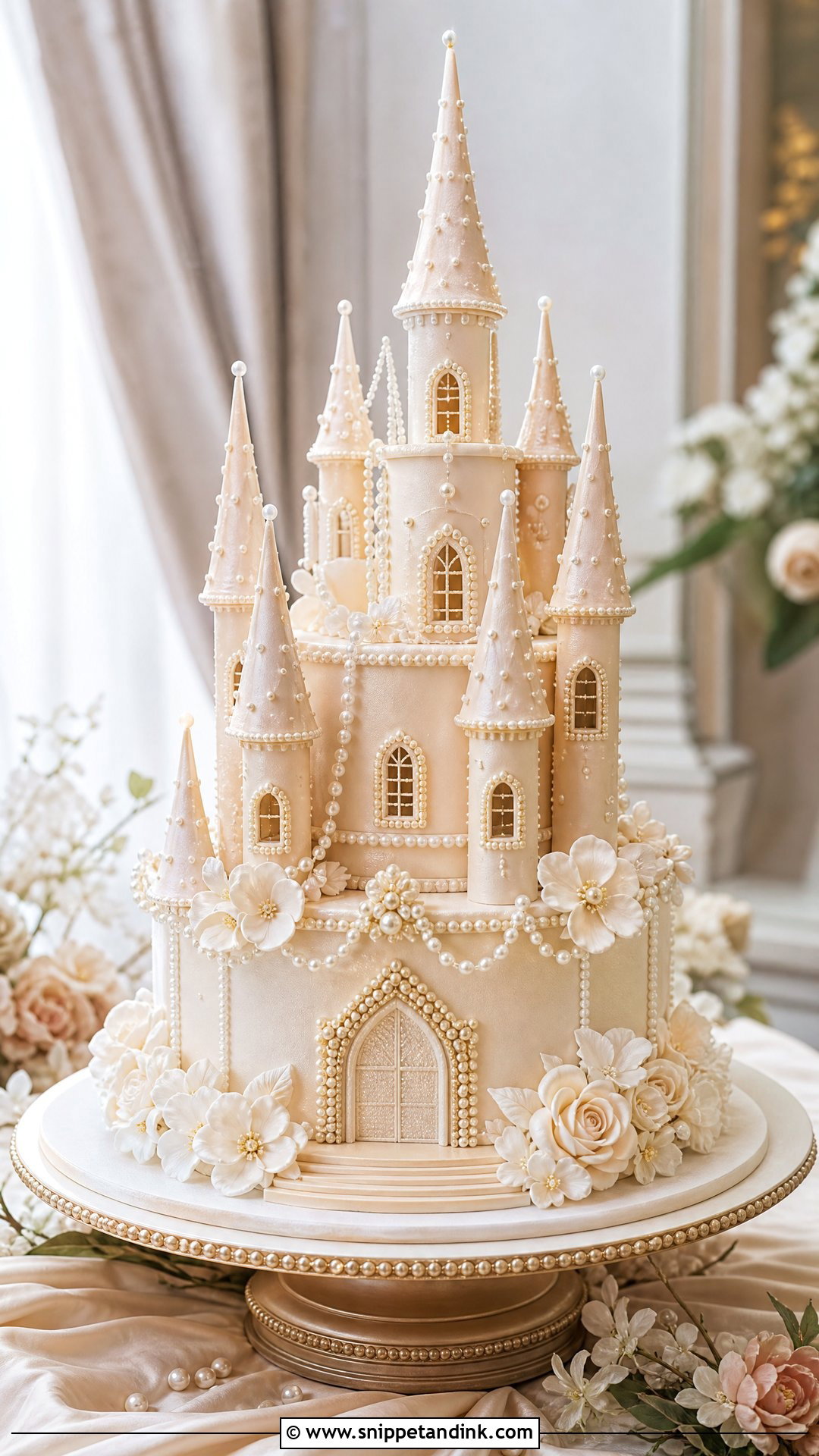 Castle Wedding Cake With Pearls - Snippet and Ink - 25 Castle Theme Cake Ideas for Wedding