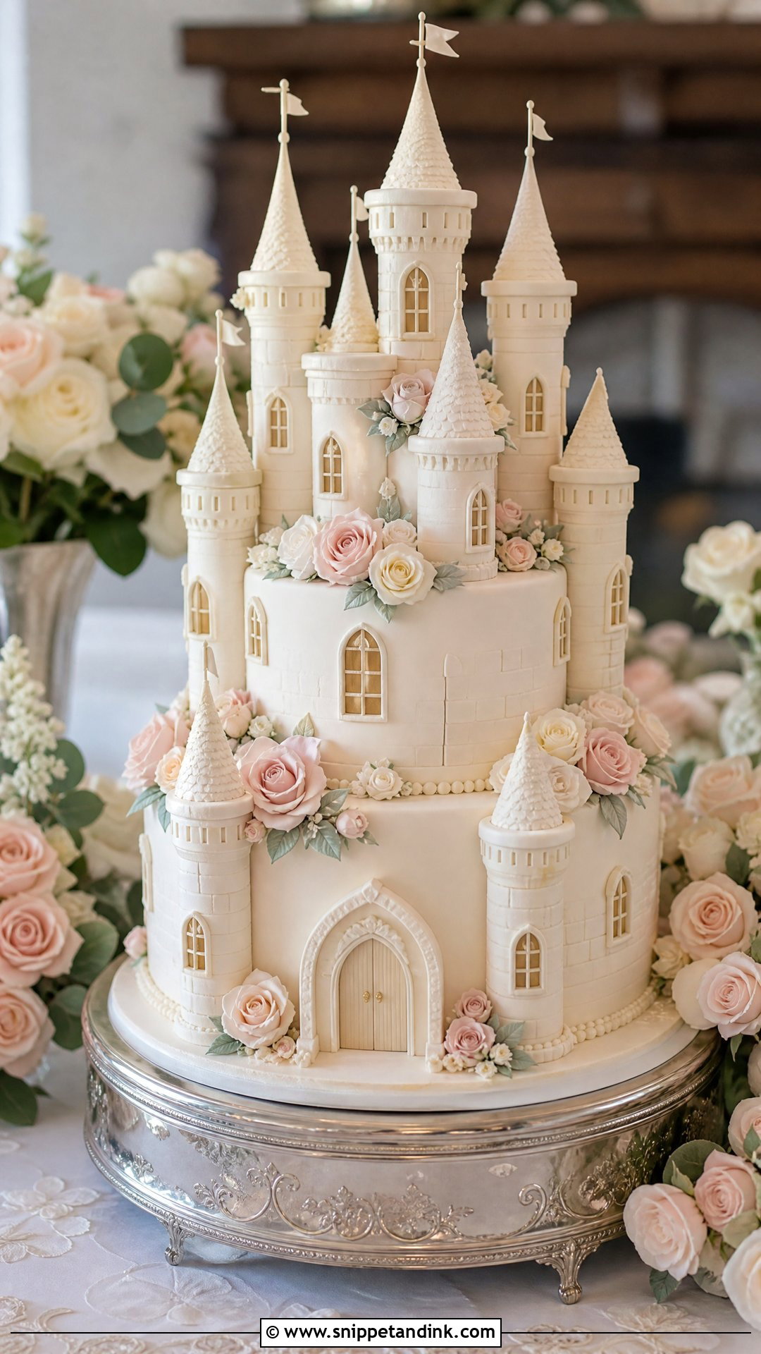 Castle Wedding Cake With Roses - Snippet and Ink - 25 Castle Theme Cake Ideas for Wedding