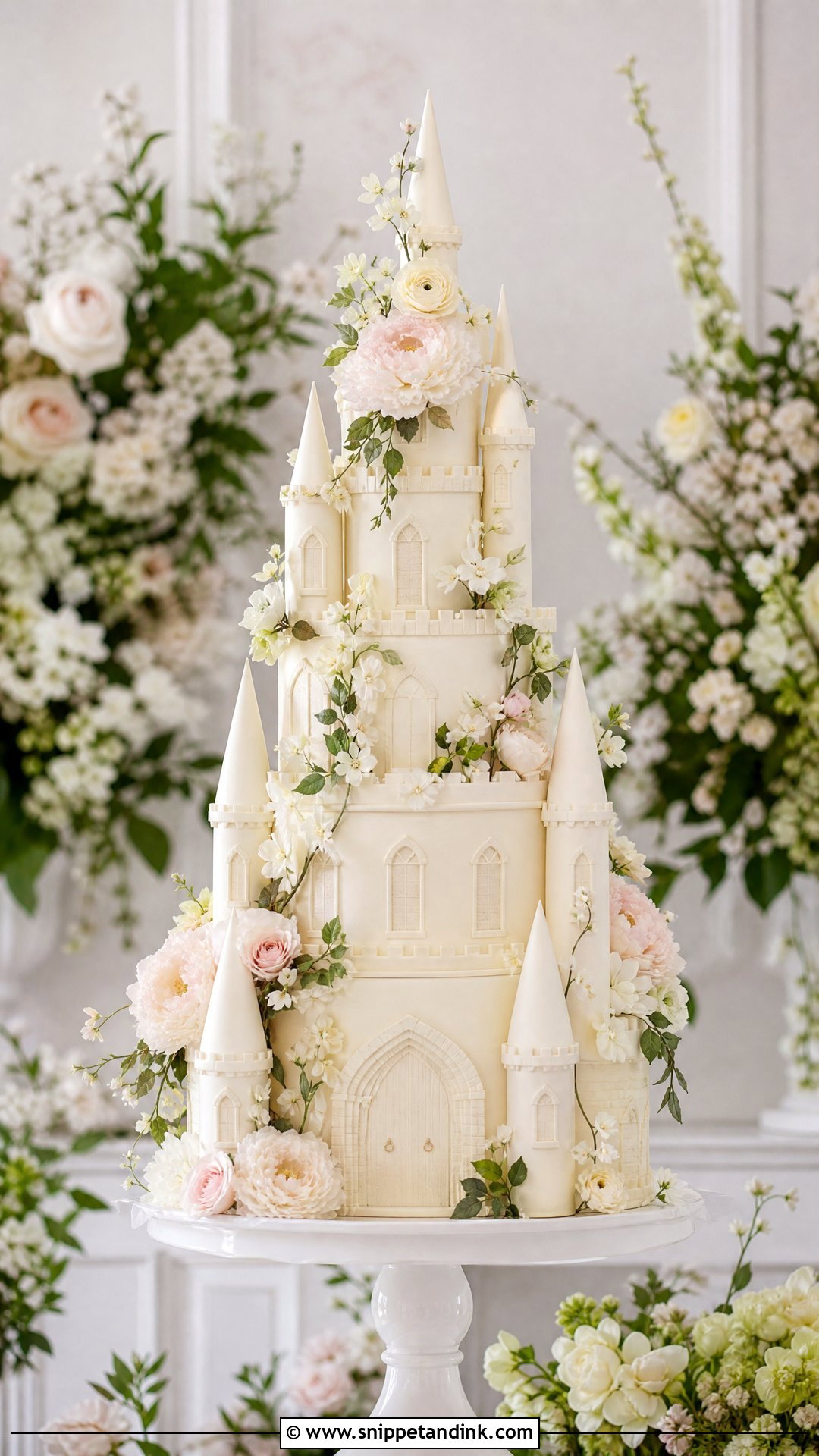 Castle Wedding Cake With Sugar Flowers - Snippet and Ink - 25 Castle Theme Cake Ideas for Wedding