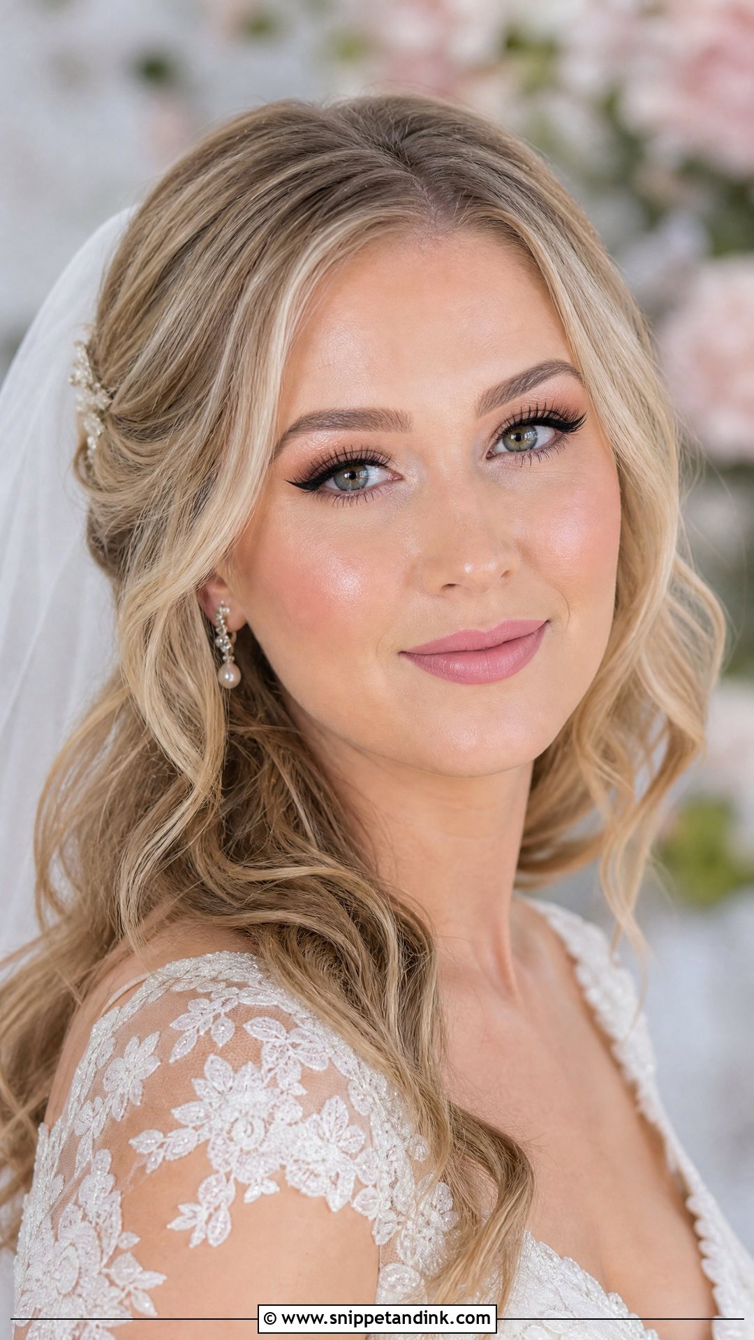 Cat Eye Bridal Makeup With Pink Lip - Snippet and Ink - 20 Cat Eye Bridal Makeup Ideas