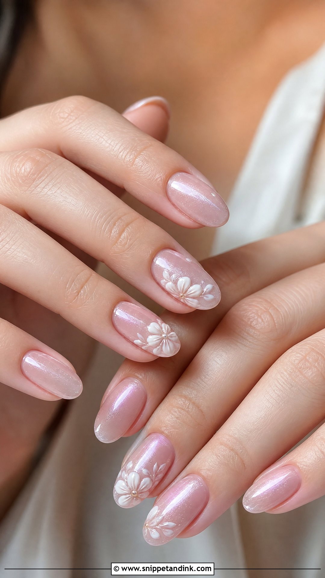 Cat Eye Bridal Nails With Floral Art - Snippet and Ink - 25 Cat Eye Bridal Nails