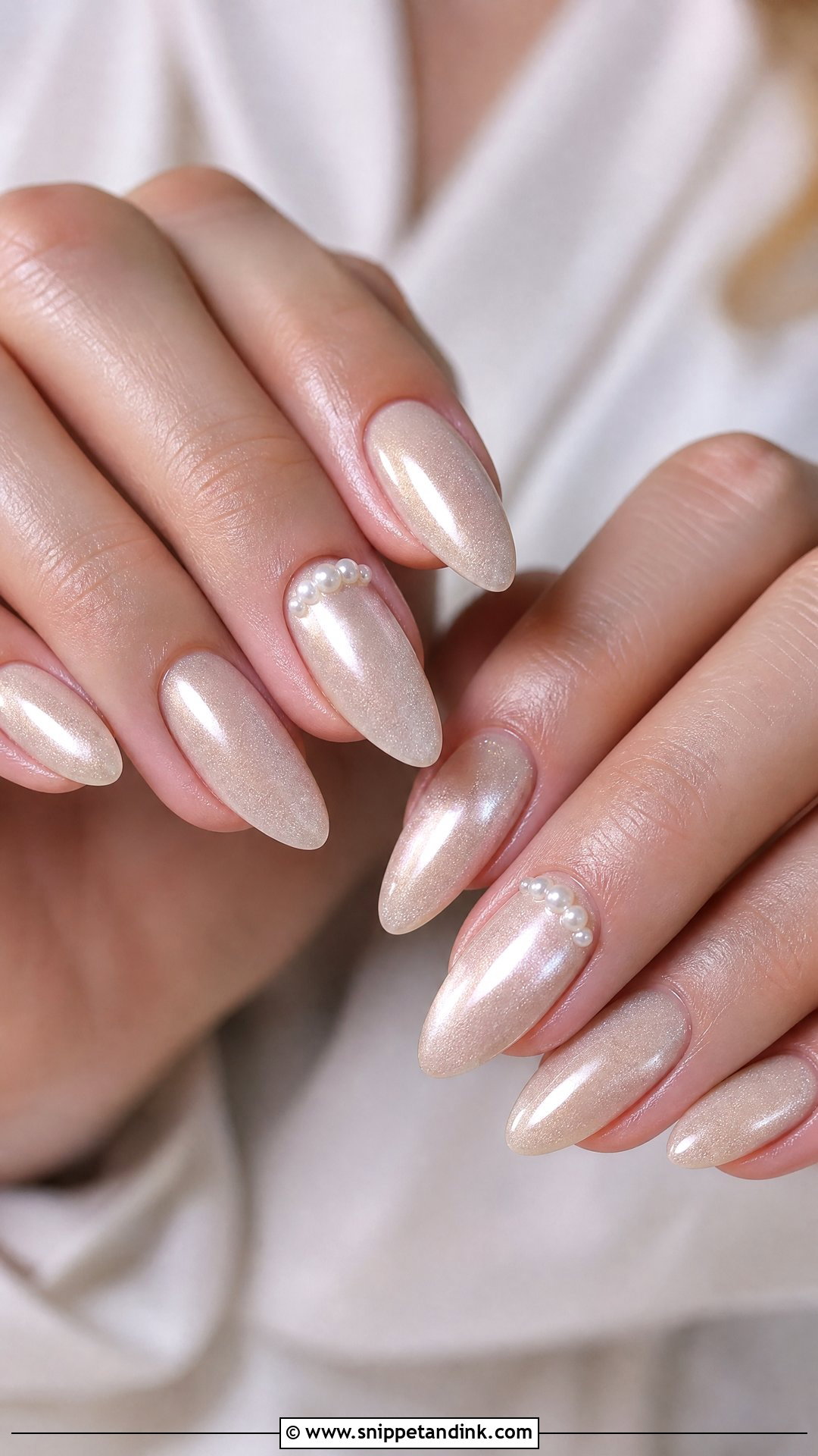 Cat Eye Bridal Nails With Pearls - Snippet and Ink - 25 Cat Eye Bridal Nails