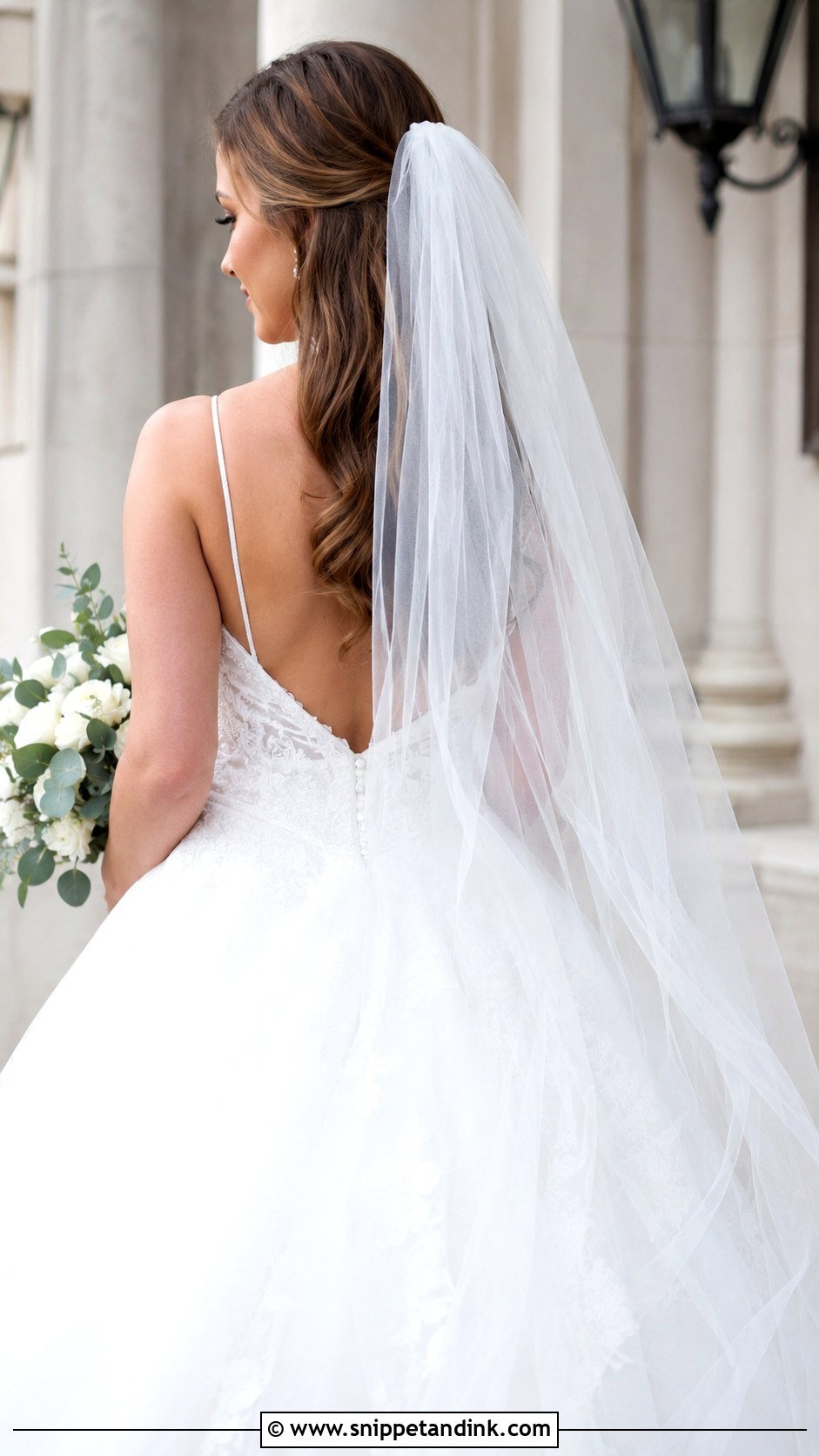 Cathedral Blusher Veil With Loose Waves - Snippet and Ink - 25 Blusher Veil with Hair Down Ideas