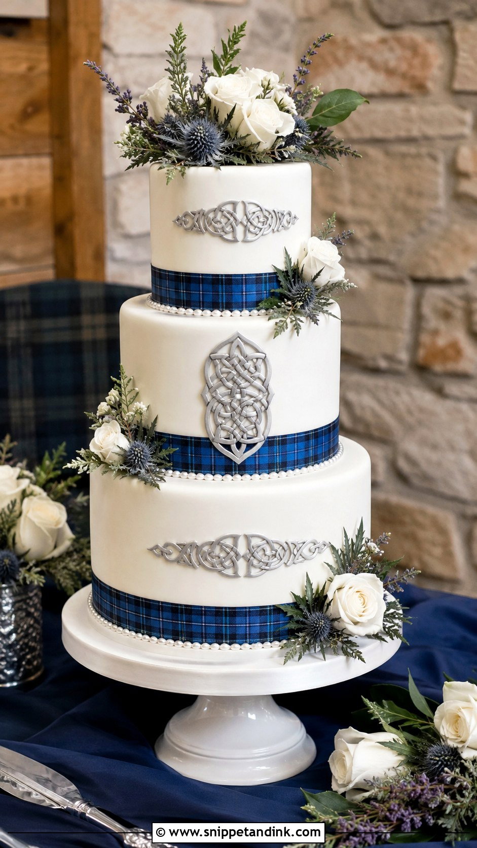 Celtic Wedding Cake With Blue Tartan - Snippet and Ink - 30 Celtic Wedding Cake Ideas
