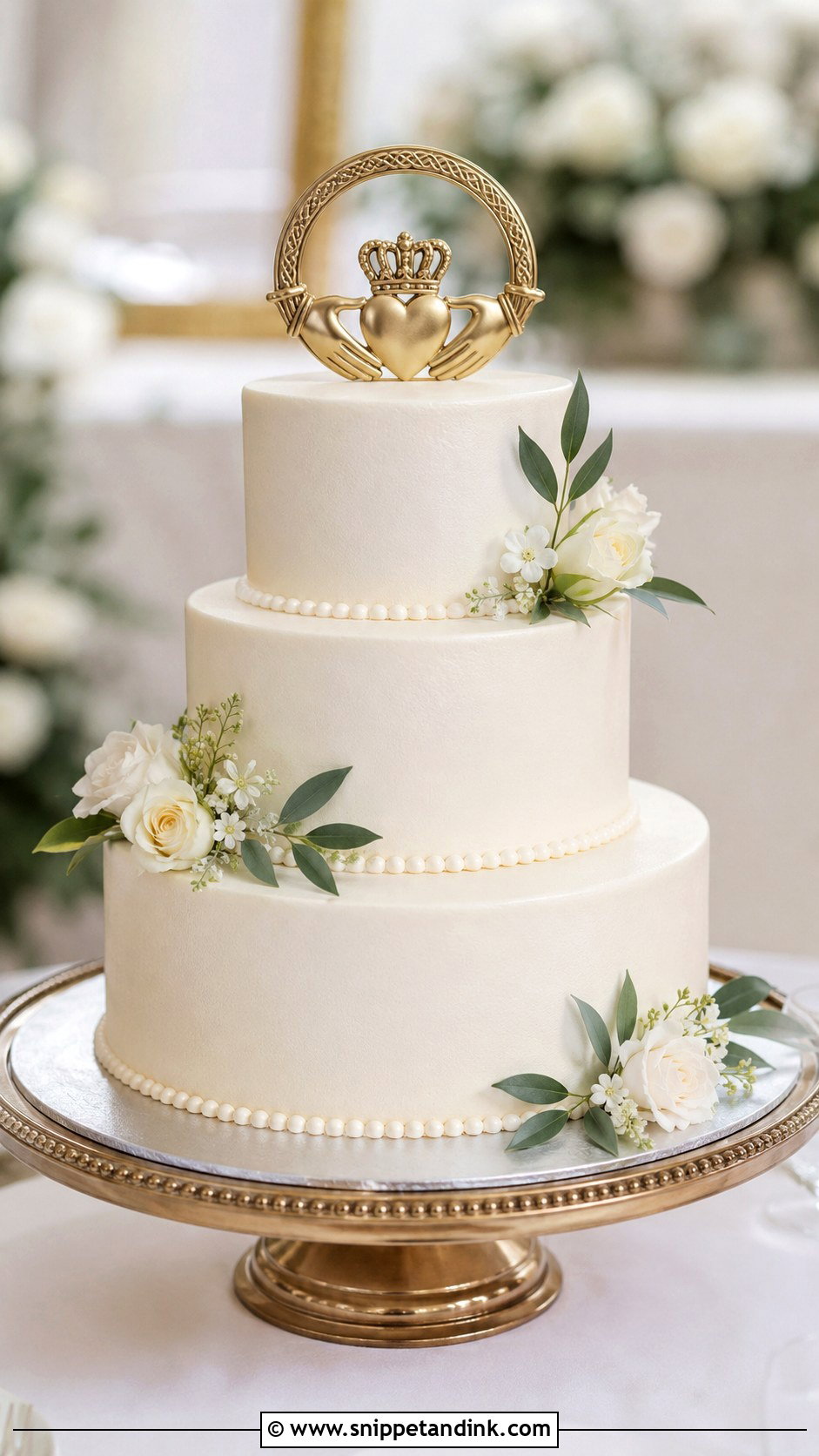 Celtic Wedding Cake With Claddagh Topper - Snippet and Ink - 30 Celtic Wedding Cake Ideas