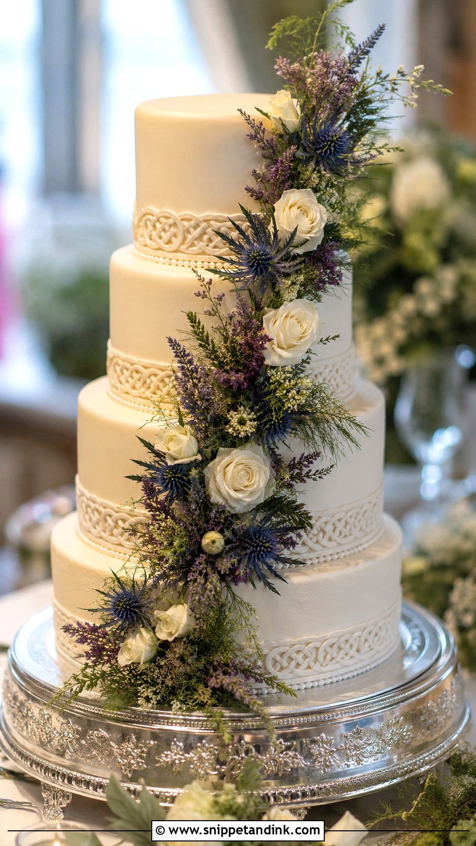 Celtic Wedding Cake With Floral Cascade - Snippet and Ink - 30 Celtic Wedding Cake Ideas