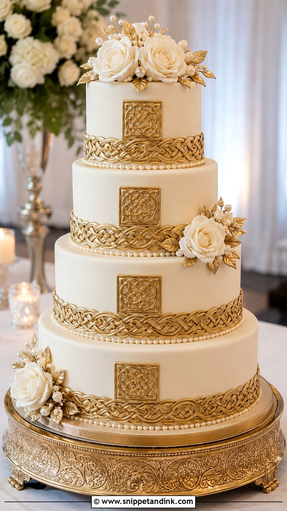 Celtic Wedding Cake With Gold Knotwork - Snippet and Ink - 30 Celtic Wedding Cake Ideas