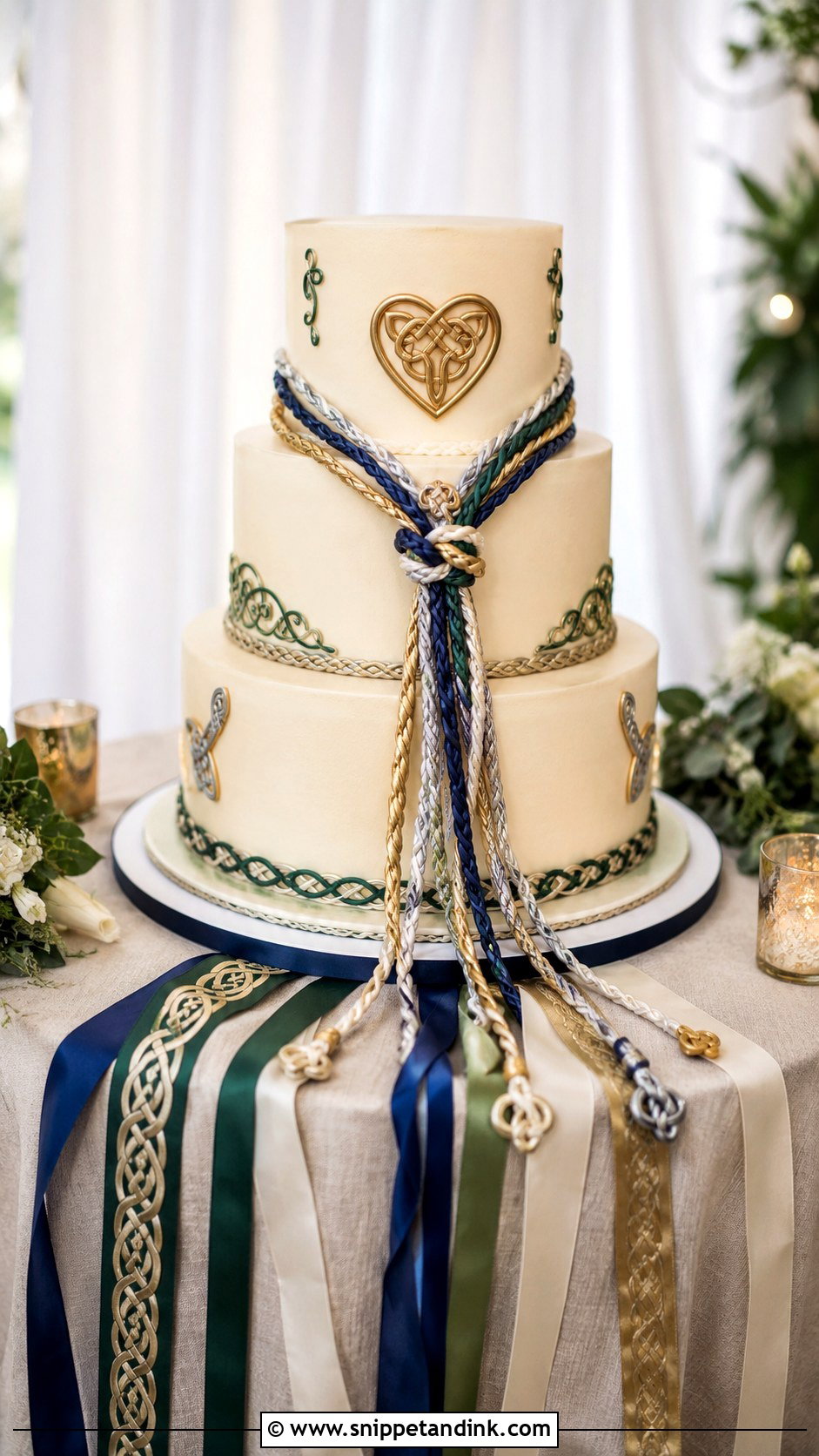 Celtic Wedding Cake With Handfasting Cords - Snippet and Ink - 30 Celtic Wedding Cake Ideas