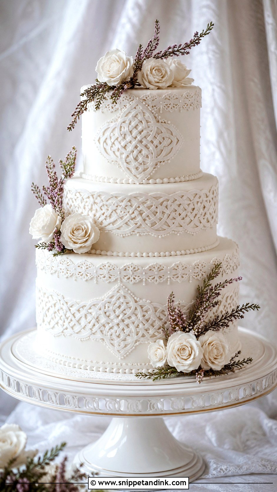 Celtic Wedding Cake With Lace Pattern - Snippet and Ink - 30 Celtic Wedding Cake Ideas