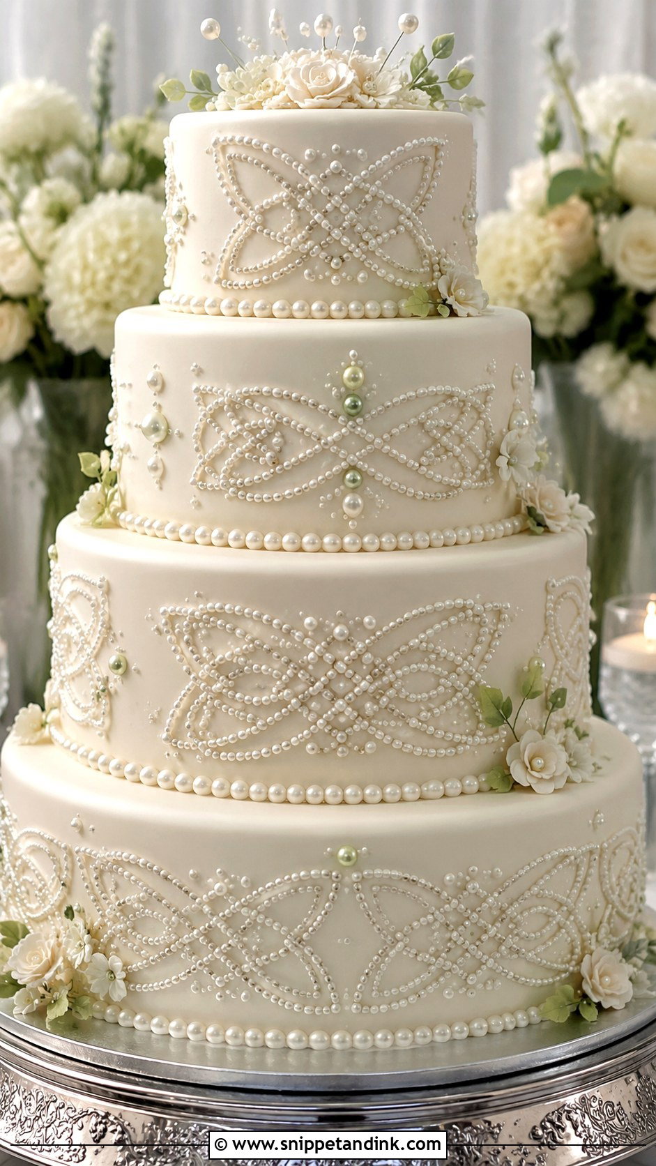 Celtic Wedding Cake With Pearl Details - Snippet and Ink - 30 Celtic Wedding Cake Ideas