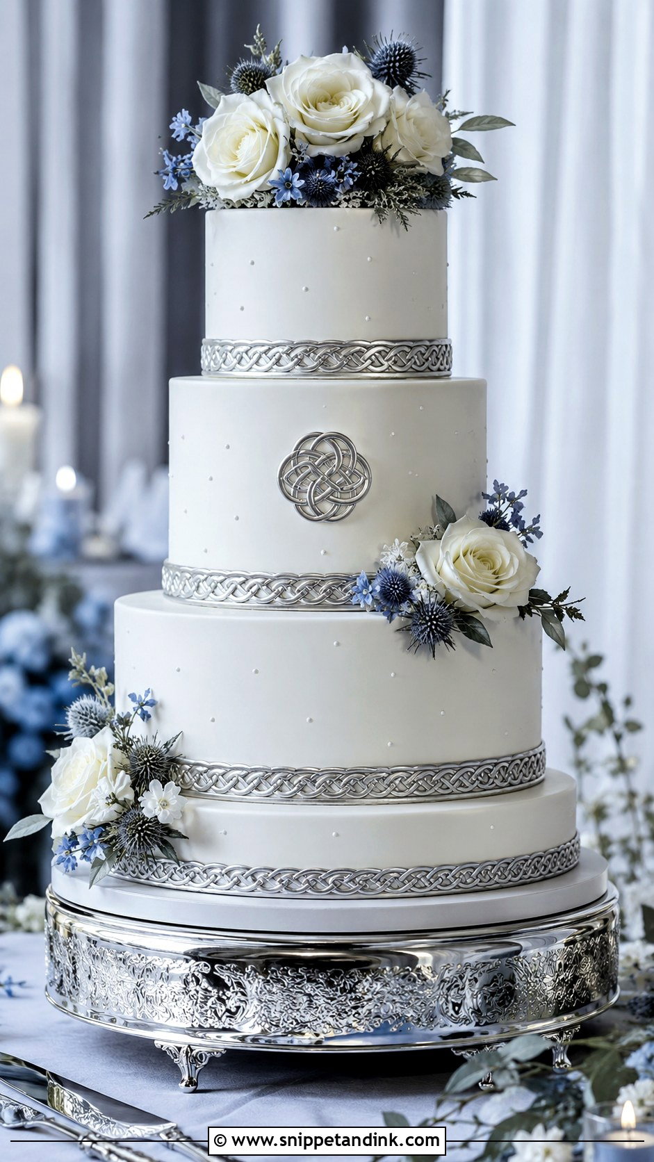 Celtic Wedding Cake With Silver Details - Snippet and Ink - 30 Celtic Wedding Cake Ideas