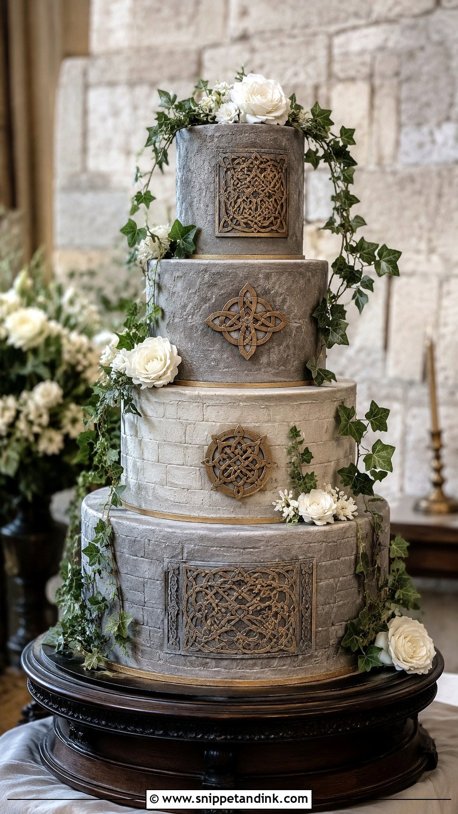 Celtic Wedding Cake With Stone Texture - Snippet and Ink - 30 Celtic Wedding Cake Ideas
