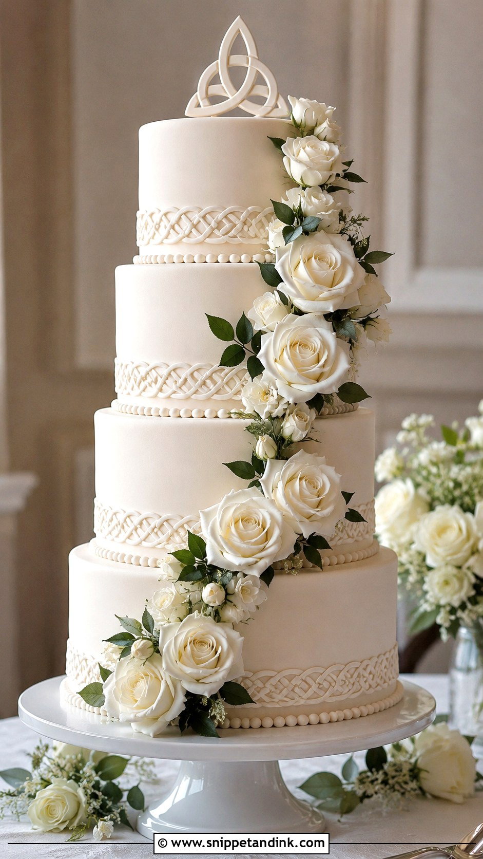 Celtic Wedding Cake With White Roses - Snippet and Ink - 30 Celtic Wedding Cake Ideas