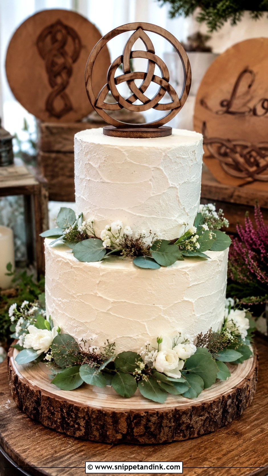 Celtic Wedding Cake With Wooden Topper - Snippet and Ink - 30 Celtic Wedding Cake Ideas