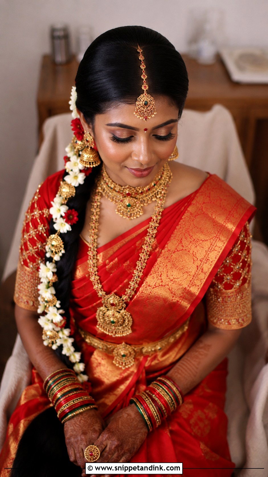 Center Part Braid for Traditional Bride - Snippet and Ink - 25 Indian Bridal Front Hairstyles