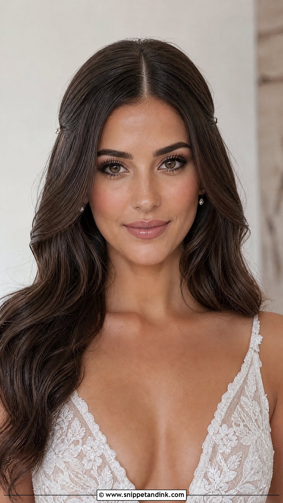 Center Part Bridal Hair Down - Snippet and Ink - 20 Medium Length Bridal Hair Down Ideas