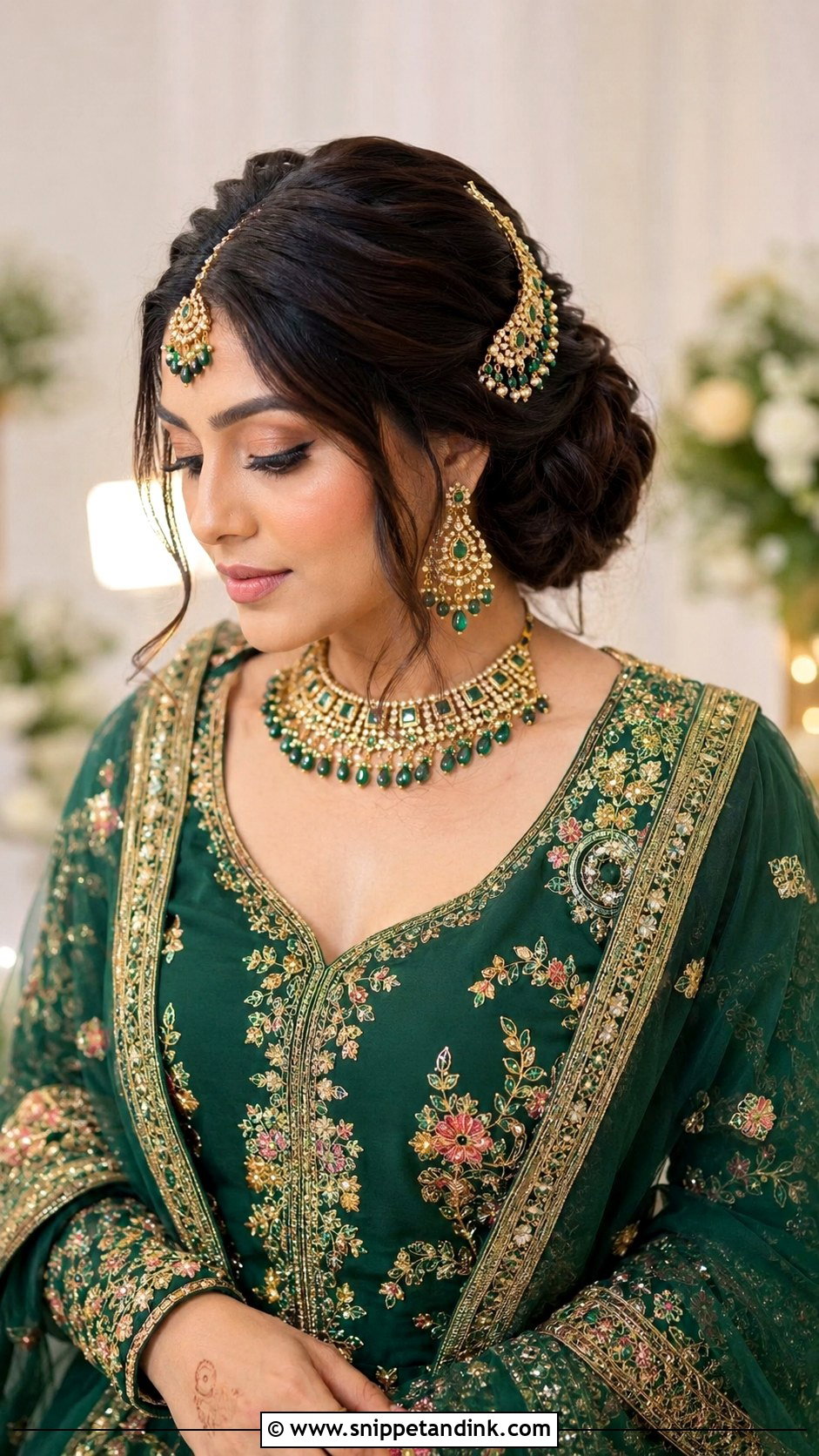 Center Part Bridal Hairstyle - Snippet and Ink - 15 North Indian Bride Hairstyle Ideas