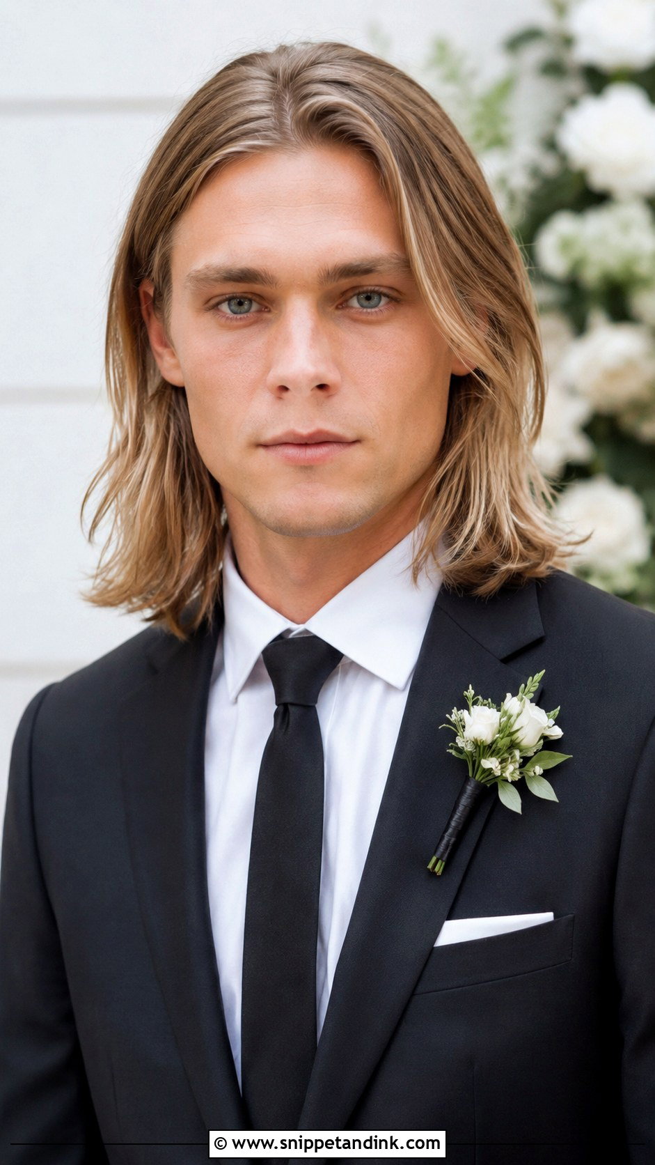 Center Part Long Hair - Snippet and Ink - 20 Long Hair Groom Ideas