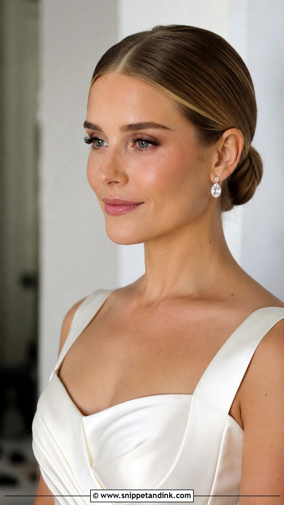Center Part Low Bun Wedding Hair - Snippet and Ink - 15 Tight Bun Wedding Hairstyles