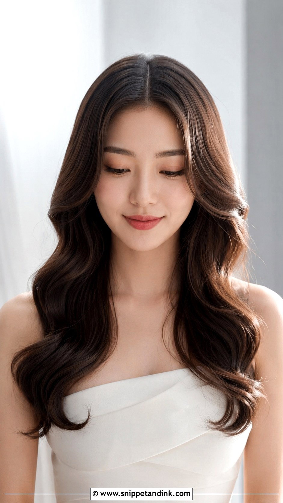 Center Part Sleek Waves - Snippet and Ink - 25 Elegant Wedding Hair Down Ideas