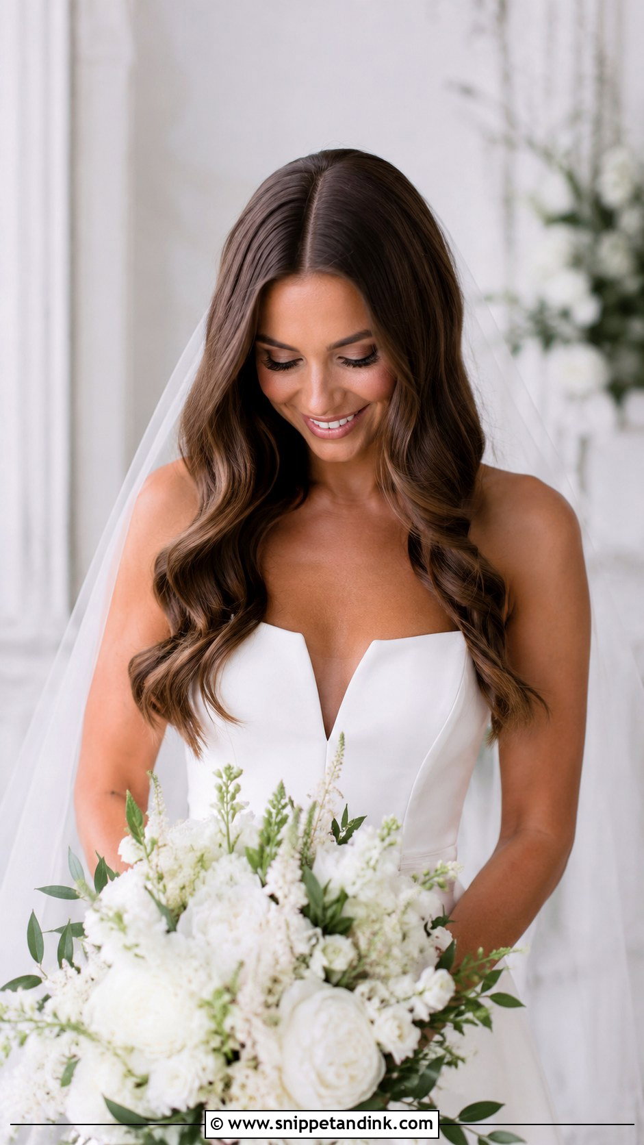 Center Part Sleek Waves - Snippet and Ink - 20 Simple Bridal Hair Down Ideas