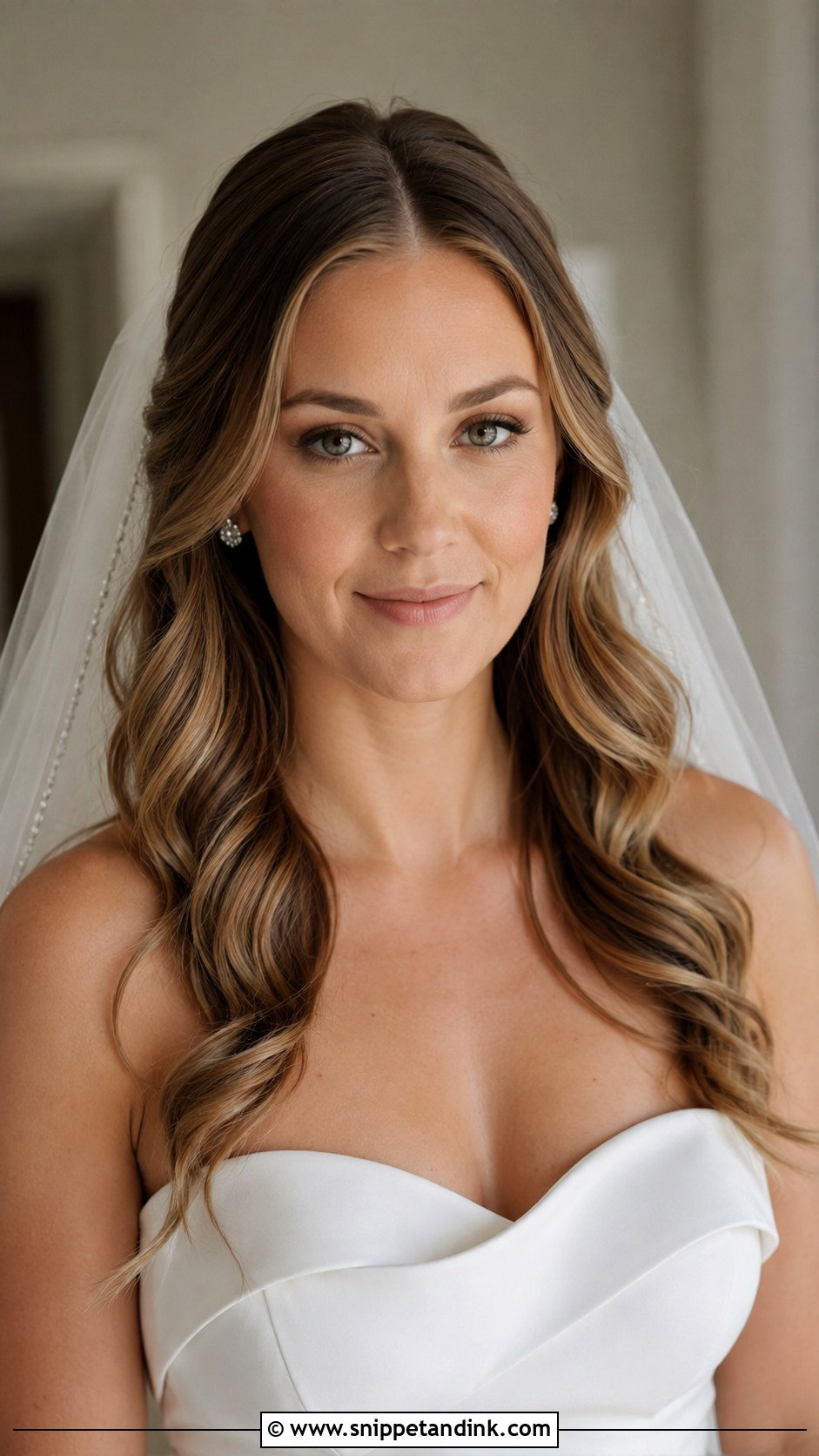 Center Part Soft Waves Bridal Look - Snippet and Ink - 25 Open Hair Bridal Look Ideas