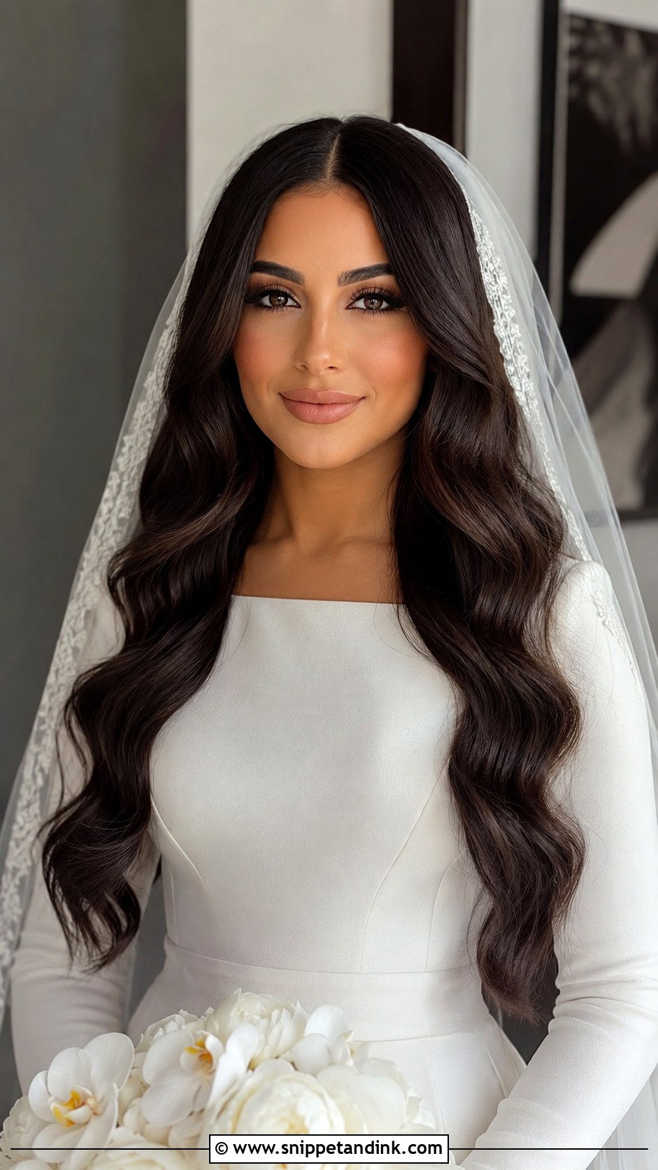 Center Part Waves Wedding Hair - Snippet and Ink - 15 Wavy Hairstyles for Long Hair Wedding