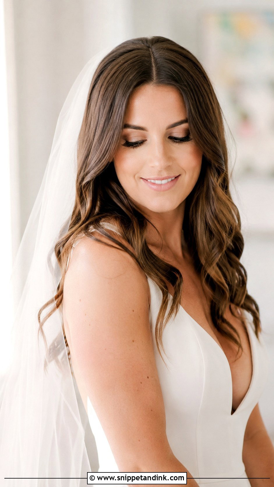Center Part Waves With Veil - Snippet and Ink - 20 Bride Wedding Hair Down Ideas