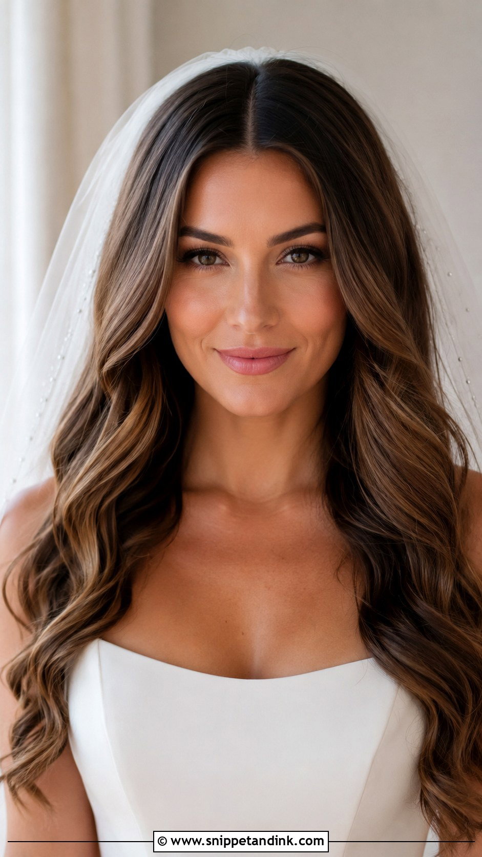 Center Part Waves With a Veil - Snippet and Ink - 25 Veil Hair Down Ideas